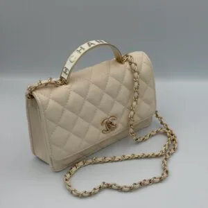Chanel jumbo caviar 20cm avec poignée beige